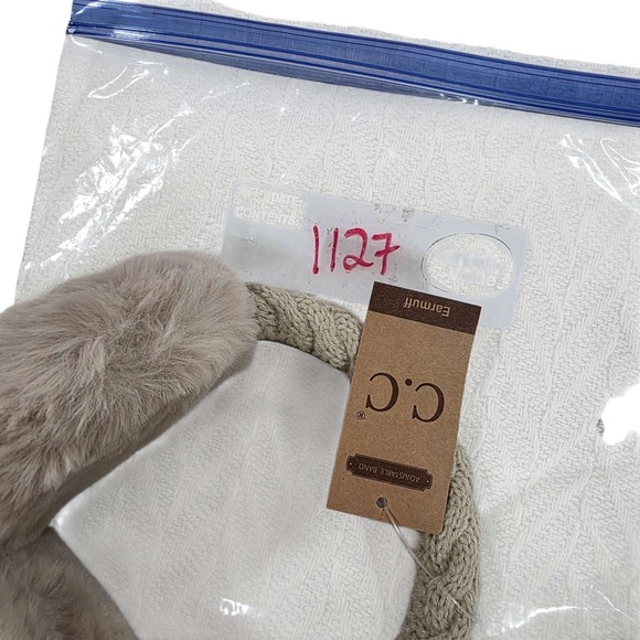 C.C. Cable Knit Faux Fur Earmuffs Beige Adjustable Winter Warm New Outdoors - Picture 10 of 10